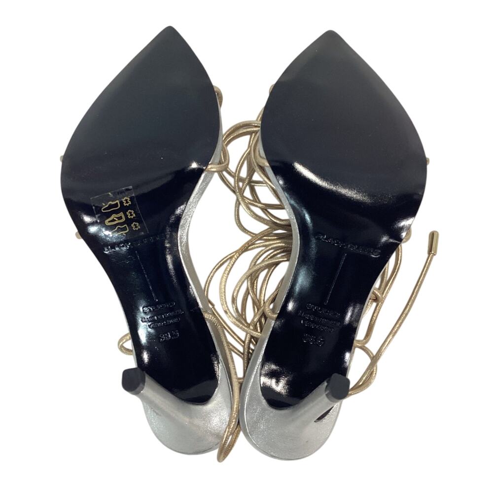 Black Suede Studio Sleek Silver And Gold Talia Heeled Sandals Size 8.5 - Picture 5 of 5